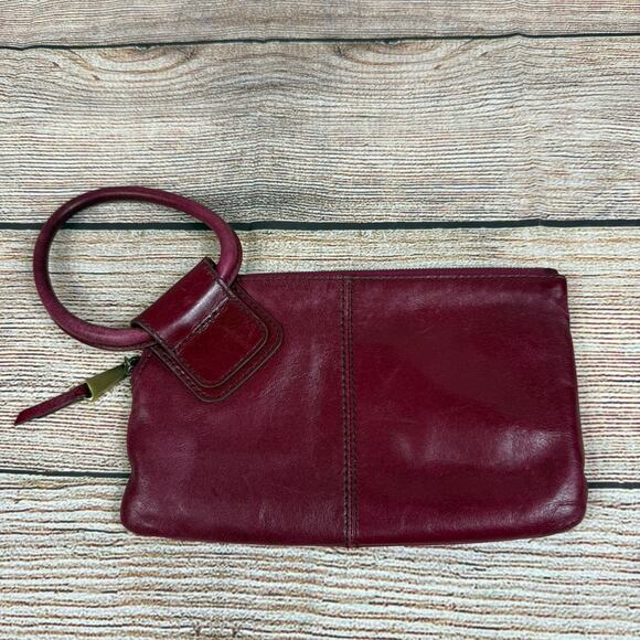 Hobo International Sable Red Maroon 100% Leather Wristlet Ring Clutch Boho - Picture 7 of 12